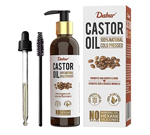 Dabur Castor Oil | 100% Natural Cold Pressed Oil | Promotes Hair Growth , Hydrates Skin & Reduces Wrinkles | No Mineral Oil & Silicones - 200ml