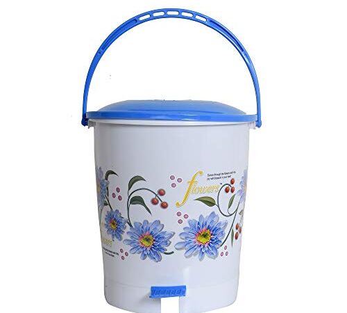 Kuber Industries Flower Print Plastic Step-On Dustbin/Garbage Bin/Waste Bin with Lid, (Blue, 10 Liters, KUBMART10947)