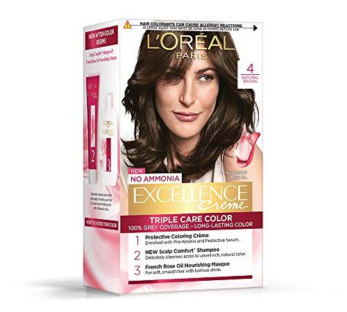 L'Oreal Paris Excellence Creme Hair Color, 4 Natural Brown/Natural Dark Brown, 72ml+100g