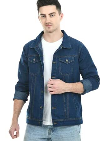 MONTREZ Full Sleeve Solid Men Denim Jacket (Medium, Dark Blue)