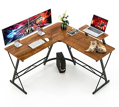 Mr IRONSTONE L Shaped Desk, Computer Corner Desk, Home Gaming Desk, Office Writing Workstation with Large Monitor Stand, Space-Saving, Easy to Assemble, (Black Metal Frame,Vintage)