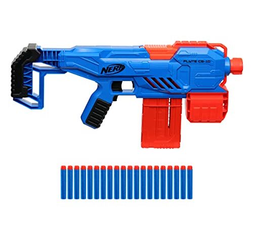 Nerf Alpha Strike Flyte CS-10 Motorised Blaster – 10-Dart Clip-Fed Blasting – 20 Official Nerf Elite Darts – for Kids, Teens, Adults, Multicolor (E8696)