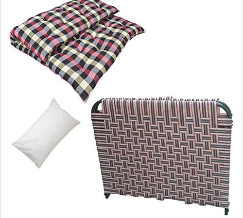 PS PARVESH SMART Niwar Folding Metal Bed with Mattress and Pillow Multicolor Size (36'x72)