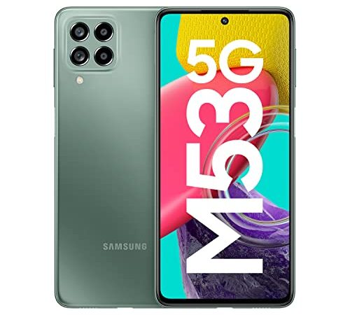 Samsung Galaxy M53 5G (Mystique Green, 8GB, 128GB Storage) | 108MP | sAmoled+ 120Hz | 16GB RAM with RAM Plus | Travel Adapter to be Purchased Separately