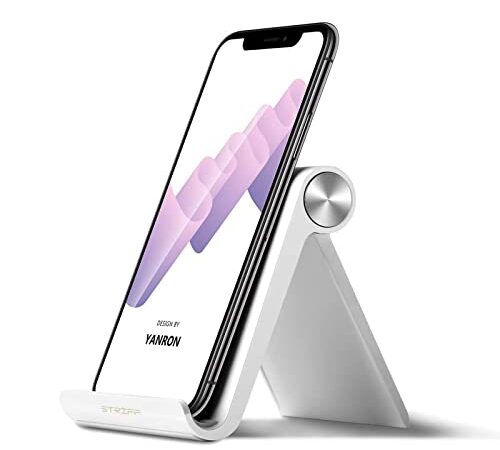 STRIFF Multi Angle Mobile/Tablet Stand. Phone Holder for iPhone, Android, Samsung, OnePlus, Xiaomi. Portable,Foldable Cell Phone Stand.Perfect for Bed,Office, Home,Gift and Desktop (White)