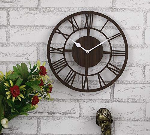 Webelkart Roman Beautiful Round Wood Wall Clock without Glass (12 Inch x 12 Inch, Brown)