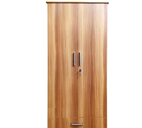 CASPIAN Furniture Light Brown 2 Door Wardrobe with Mirror for Bedroom with Locker , 3 Drawers , 4 shelves and hanging space for clothes | Engineered Wooden Wardrobe for Home | Movable Wardrobe | Clothes Organizer | Size 72x 30 x 19 (inches)