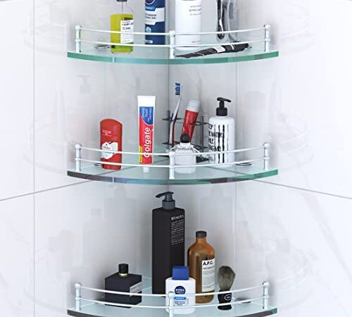 Klaxon Premium Transparent Glass Shelf for Bathroom/Wall Shelf/Storage Shelf (9*9 Inches) - Pack of 3