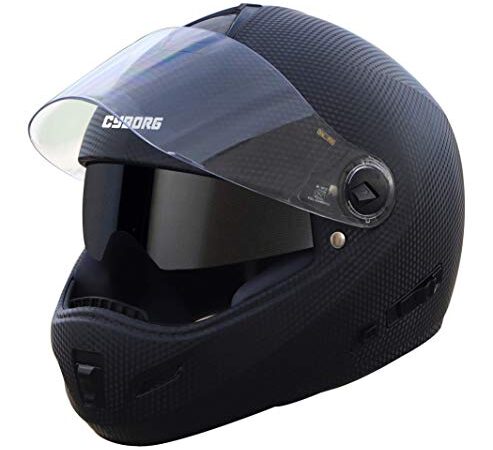 Steelbird Cyborg Double Visor ABS Material Shell Full Face Helmet, Inner Smoke Sun Shield and Outer Clear Visor (Large 600 mm, Dashing Black)