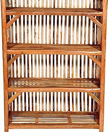 bharat traders Wooden Bamboo 4-Tier Books & Newspapers/Gardening Planter/Shoes & Slippers Shelves Rack Closet Organizer Cabinet Utility Storage (Brown Varnish)