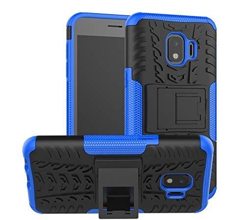 Casodon Samsung J2 Core Hybrid Armor Back Cover Case with Kickstand Wheel Pattern for Samsung J2 Core(Blue)