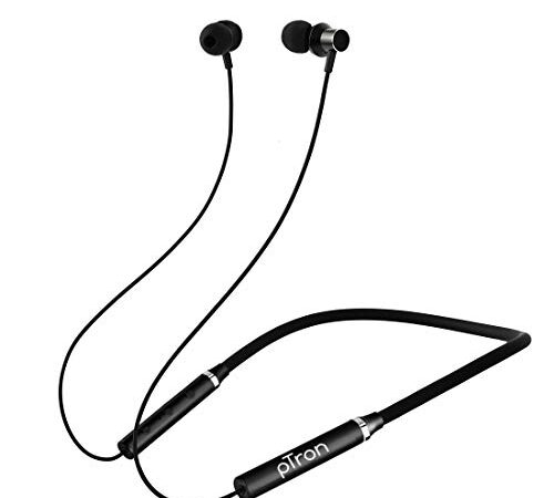 pTron Tangentbeat in-Ear Bluetooth 5.0 Wireless Headphones with Mic, Enhanced Bass, 10mm Drivers, Clear Calls, Snug-Fit, Fast Charging, Magnetic Buds, Voice Assistant & IPX4 Wireless Neckband (Black)