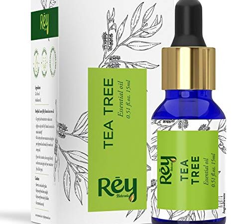 Rey Naturals Tea Tree Oil | Tea Tree Essential Oil for Hair, Skin and Face Care - 100% Pure Tea Tree Oil for Dandruff, Acne, Aromatherapy, Stress, and More - 15ml