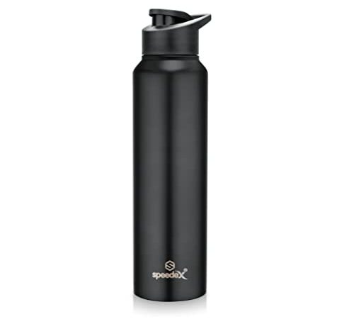 Speedex Stainless Steel 1000 ML Water Bottle/Thunder for Fridge/School/Outdoor/Gym/Home/Office/Boys/Girls/Kids, Leak Proof and BPA Free(Black Colour, Sipper Cap, Set of 1, 1 Litre)