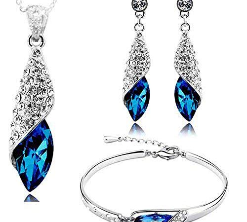 Valentine Gift by Shining Diva Italian Designer Non Precious Metal Jewellery Set for Women (Blue) (rrsdcmb208)