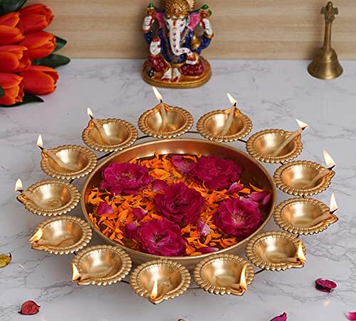 Webelkart Diya Shape Flower Decorative Urli Bowl for Home Handcrafted Bowl for Floating Flowers and Tea Light Candles Home ,Office and Table Decor| Diwali Decoration Items for Home ( 14 Inches)