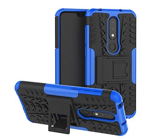 Casodon Nokia 6.1 Plus, Back Cover, Blue, Premium Real Hybrid Shockproof Bumper Defender Cover, Kick Stand Back Case Cover for Nokia 6.1 Plus