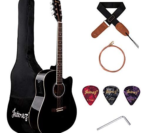 JUAREZ Arpéggio 104.14 cm (41 Inch) Semi-Acoustic Guitar Kit, Spruce Top, with Equaliser, Black