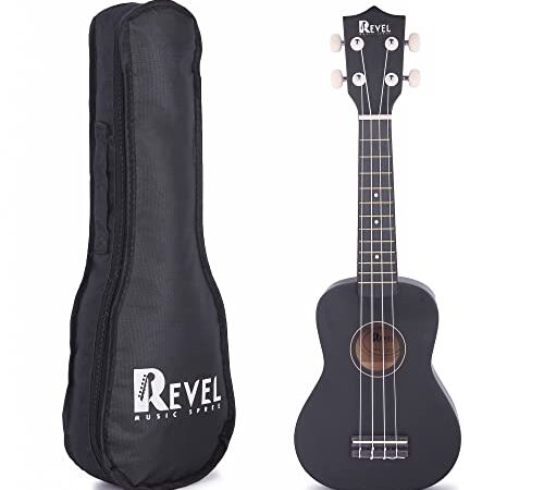 REVEL 21 inches Soprano Ukulele (Jamming Black) with carry bag. Core with gentle braced wood for warm bright tone.