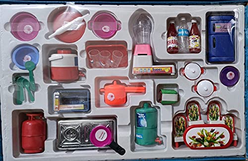 VINHI Bhavik Traders Utensils, Mini Kitchen Ware and Plastic Non Toxic Indian Kitchen Set Great Kitchen Toys for Girls Indoor Game, Best for Gift/Return Gift- Multicolor 36 pcs