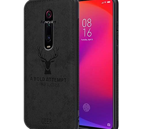 Aanshi Deer Pattern Cloth Cases Covers Redmi K20 Pro/K20 Texture Leather Finish Soft Fabric Case | Protective Back Cover with Redmi K20 Pro/K20 (Black)