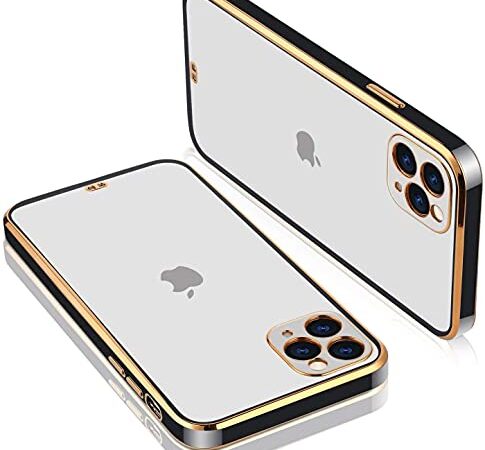 Adlynlife Compatible for iPhone 11 Pro Max Case with Camera Lens Protector, Clear Soft Electroplated TPU Plating Bumper Anti-Scratch Shockproof Protective Case Cover (Black)