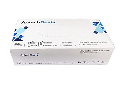 APTECHDEALS Latex Medical Examination Disposable Hand Gloves, White, Medium, 100 Piece, Latex