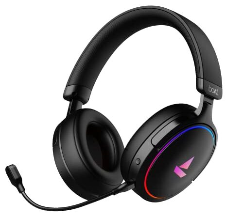 boAt Immortal IM 300 Over-Ear Wired Gaming Headphones with 50mm Drivers, 3D Spatial Sound, RGB LEDs, Dual Mics & Driver Customizations via Plugin Labz(Black Sabre)