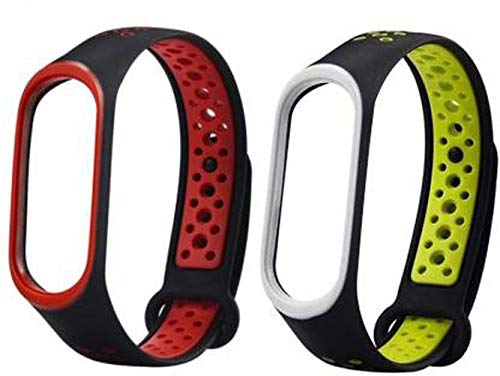 BQeT TPU Silicon Air Dot Band Strap for Xiaomi Mi Band 4 / Mi Band 3 (NOT FIT in MI 1/2 HRX) (Combo-Black RED & Black Green)