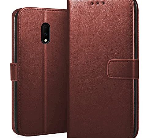 CEDO OnePlus 7 / One Plus 6T Flip Cover | Leather Finish | Inside Pockets & Inbuilt Stand | Shockproof Wallet Style Magnetic Closure Back Cover Case for OnePlus 7 / One Plus 6T (Brown)