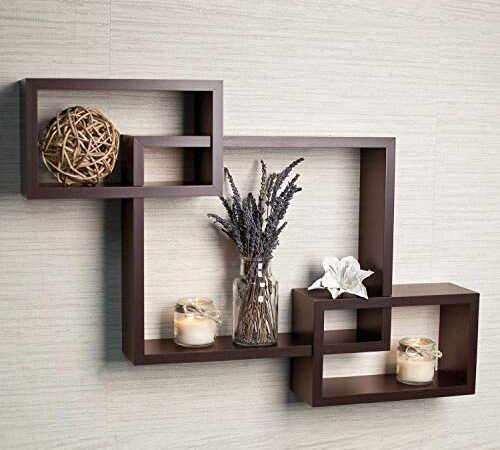 Cherry Wood Wooden Intersecting Floating Shelf Home Decorative Furniture for Home (Brown)