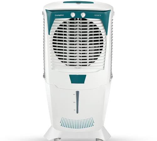 Crompton Ozone Desert Air Cooler- 75L; with Everlast Pump, Auto Fill, 4-Way Air Deflection and High Density Honeycomb pads; White & Teal