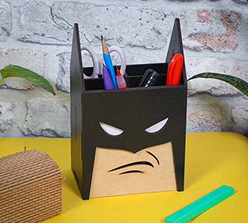 Deskart Wooden Batman Pen Stand For Office Desk | Wooden Desk Organizer Stand Pen, Pencil And Stationary Holder Stand