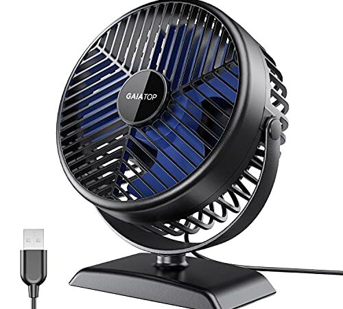 Gaiatop USB Desk Fan, Small & Powerful, Portable Quiet 3 Speeds Wind Personal Table Fan, Dual 361° Adjustment Mini Fan for Better Cooling, Home Office Car (Black Blue)