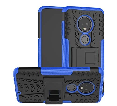 Glaslux Moto G7 Rugged Armor Kickstand Hybrid Desk Stand Back Case Cover for Moto G7 - Blue