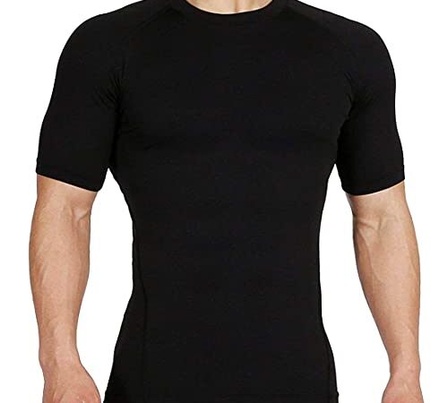 Just Care Men's Half Sleeve Compression Shirt - Athletic Base Layer for Fitness, Cycling, Training, Workout, Tactical Sports Wear - Cool Dry Running T Shirt (Black, Medium)