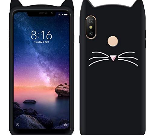 Kizzie Cat Kitty Case Back Cover Compatible with Redmi Note 6 Pro, Soft Rubber Kitty Case Cat Design Mobile Cover for Redmi Note 6 Pro - Black