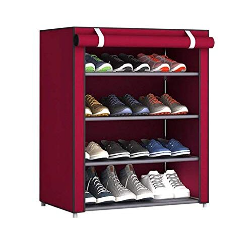 PARASNATH Mild Steel Red Cloth 4-5 Utility Shelves Shoe Rack/Shoe Stand Made In India