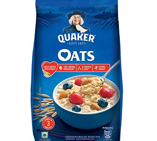 Quaker Oats 1kg, Rolled Oats Natural Wholegrain, Nutritious Breakfast Cereals, Dalia Porridge, Easy to Cook