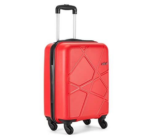 Safari Pentagon Polypropylene 55 cms Red Hardsided Cabin Luggage, 4 Wheel Trolley Bag, Travel Suitcase for Men and Women