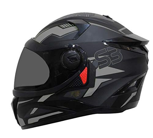 Steelbird SBH-17 Terminator ISI Certified Full Face Graphic Helmet in Matt Finish(Medium 580 MM, Black Grey with Smoke Visor)