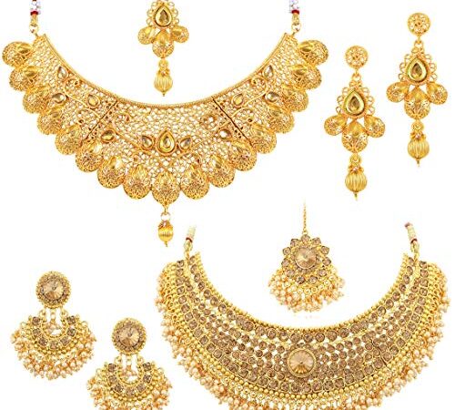 Sukkhi Glamorous Gold Plated Choker Necklace Set Combo for Women