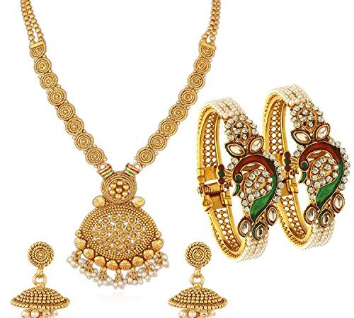 Sukkhi Peacock Gold Plated Necklace Set & Kada Combo For Women