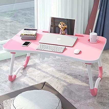 The Fabrizzo Study Table/Bed Table/Foldable and Portable Wooden/Writing Desk for Office/Home/School (Pink)