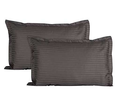 Trance Home Linen 200 TC Cotton Satin Stripe Pillow Covers | Pillow Cases | Set of 2 Piece Pillow Covers only |Large Size ( Dark Grey, 20 X 30 inch )