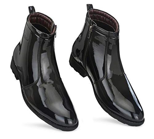 Vellinto Men's Latest Patent Leather Royal Look Casual Classic Boots with Zip/Chain (Black, 9 UK)