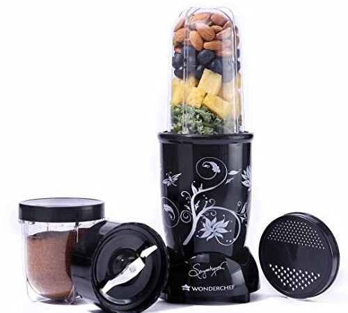 Wonderchef Nutri-blend Mixer, Grinder & Blender | Powerful 400W 22000 RPM motor | Stainless steel Blades | 2 unbreakable jars | 2 Years warranty | Online recipe book by Chef Sanjeev Kapoor | Black