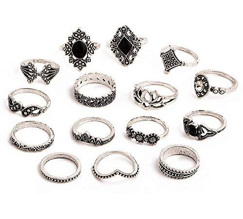 YouBella Oxidised Combo of 15 Boho Silver Plated Rings for Girls and Women (YBRG_20111A) (Silver)