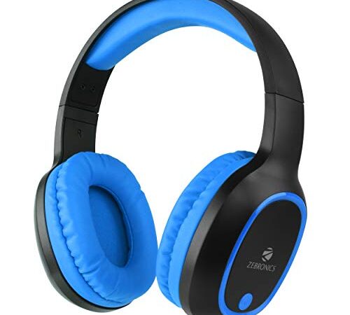 ZEBRONICS Zeb-Thunder Wireless Bluetooth Over The Ear Headphone, FM, mSD, 9 hrs Playback with Mic (Blue)