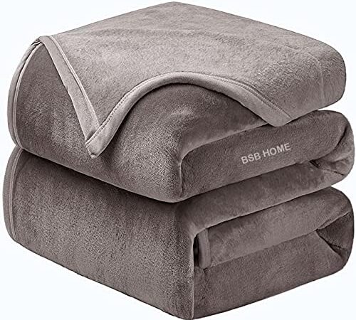 BSB HOME® Mink Blanket for Double Bed 1.9 kg Blanket | Ultrasoft & Lightweight Solid Blanket for Winter & Mild Winter Sofa, Couch - Double, 90x88 inches - 1.9 kg | Grey & Silver